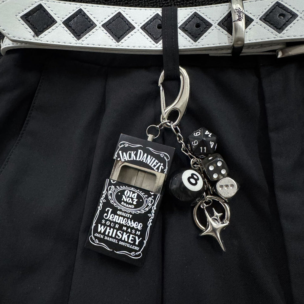 Black Punk Keychain Set Jack Daniels 8 Ball Dice Charm