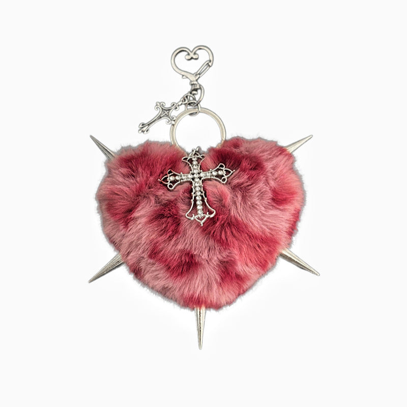Y2K Spiked Plush Heart Keychain