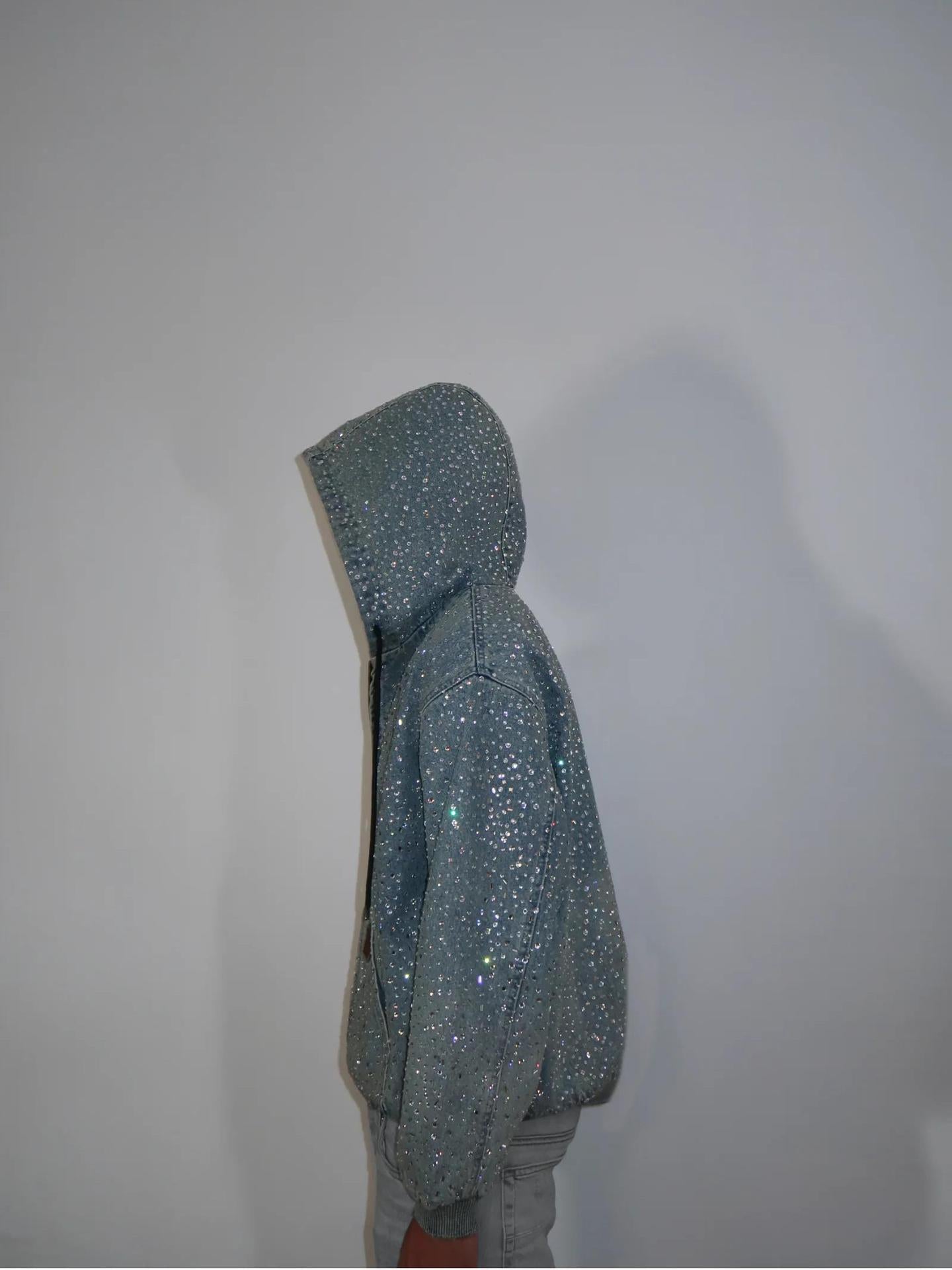 Y2K hip-hop heavy-duty rhinestone denim jacket