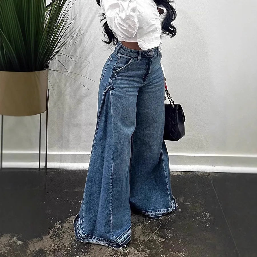 Y2K wide-leg jeans, patchwork flared pants