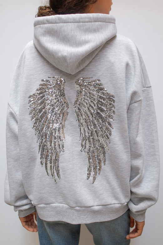 "Hot Girl" Style Sequin-Wing Sweatshirt and Pants Set