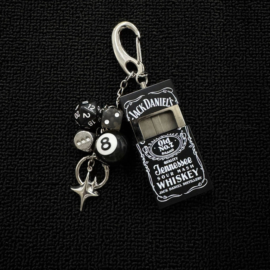 Black Punk Keychain Set Jack Daniels 8 Ball Dice Charm