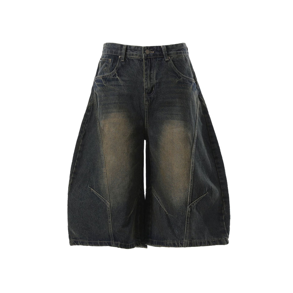 YAVIORA Vintage Washed Scimitar Fit Denim Shorts