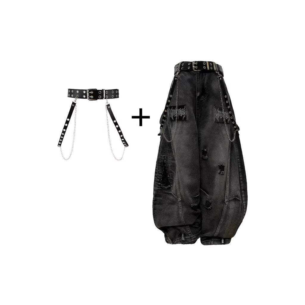YAVIORA Distressed Wasteland Chain Detail Pants