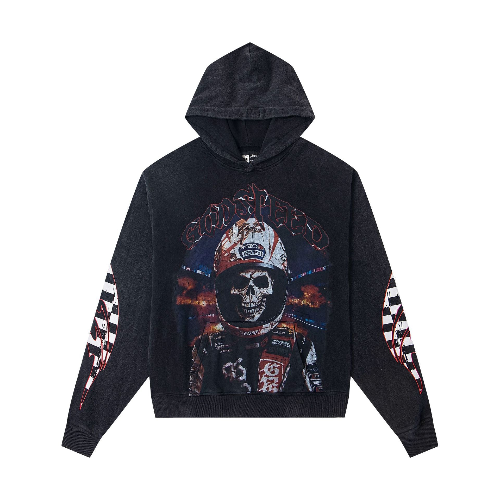 Vintage-Washed Pure Cotton Hip-Hop/Streetwear Hoodie with Print