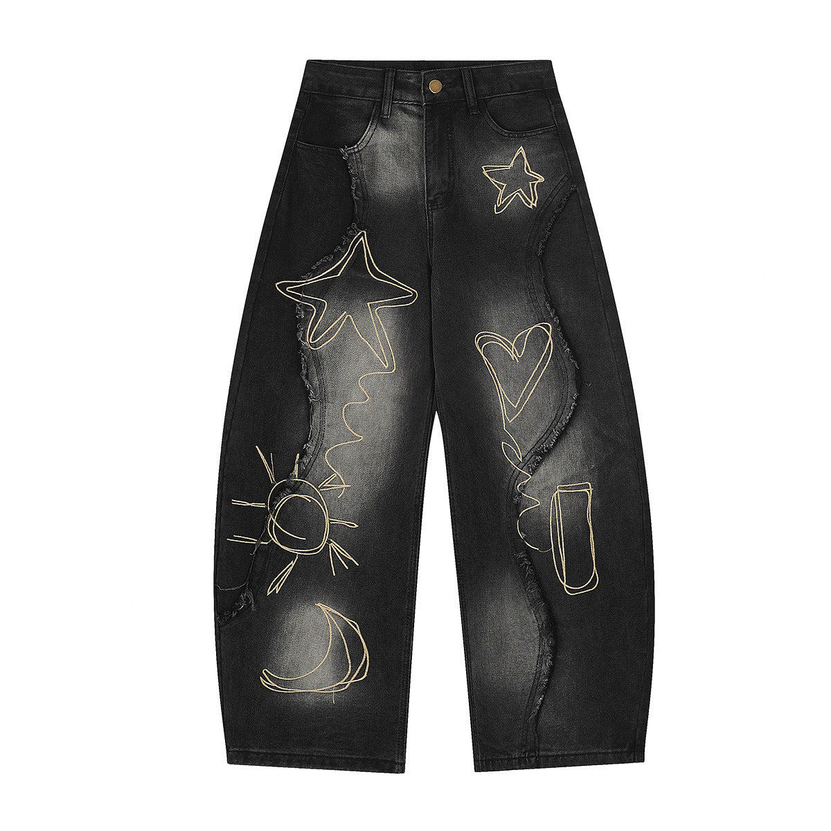 YAVIORA Embroidered Frayed Jeans