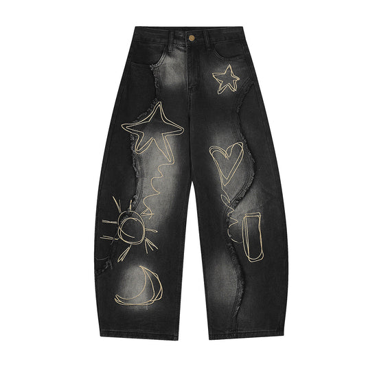 YAVIORA Embroidered Frayed Jeans