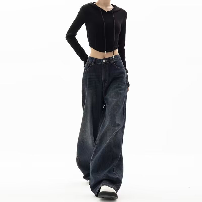 American Retro Y2K Blue Wide-Leg Denim Pants