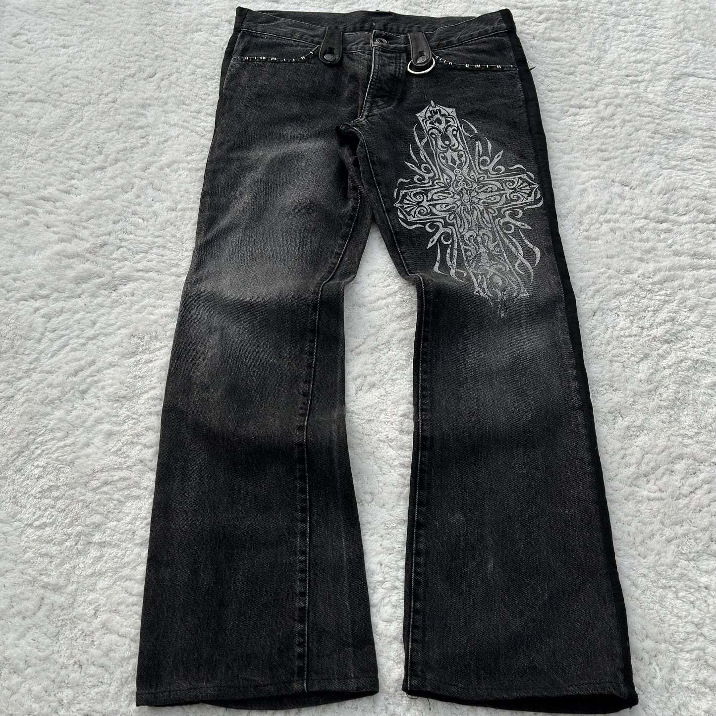 Y2K Dark-Style Patchwork Embroidered Flare Jeans
