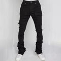 Stretch Ripped Denim Layered Flare Cargo Jeans