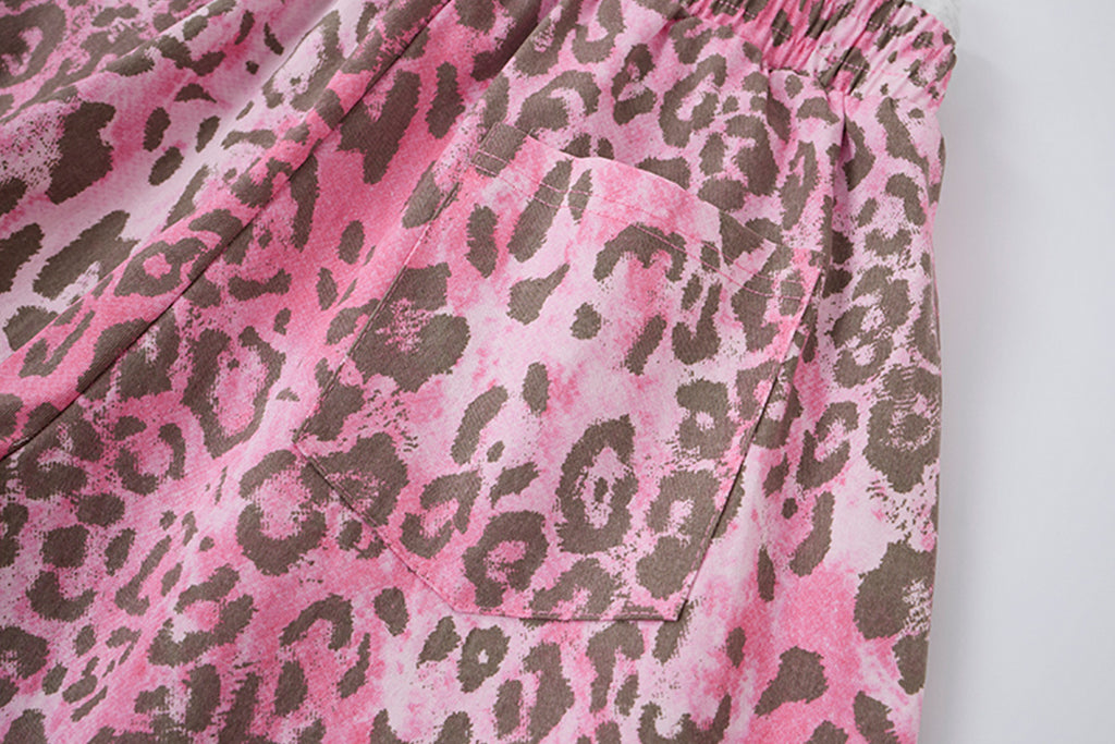 YAVIORA Pink Leopard Print Faux Two-Piece Pants