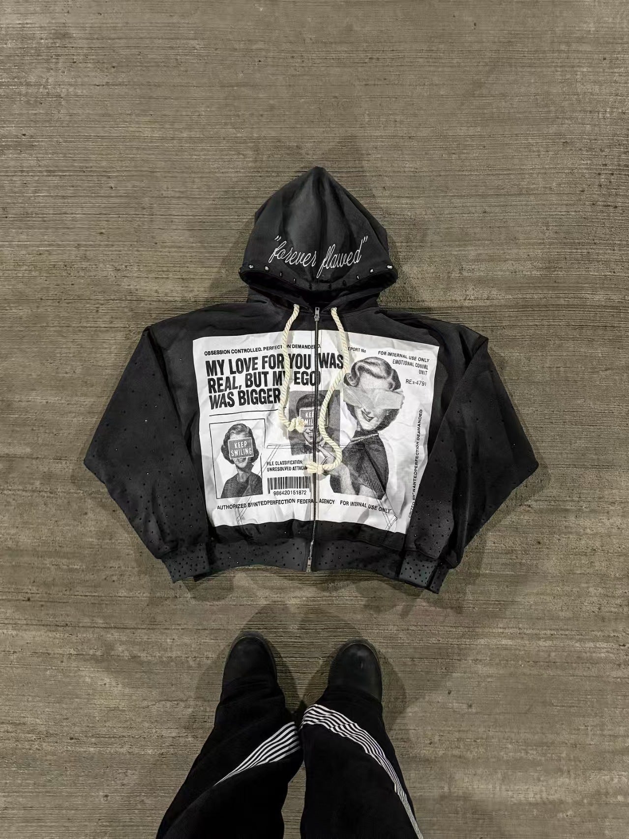 Y2K Newspaper Portrait Print Hoodie Sweatpants