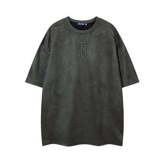 YAVIORA Suede Embroidered Tee