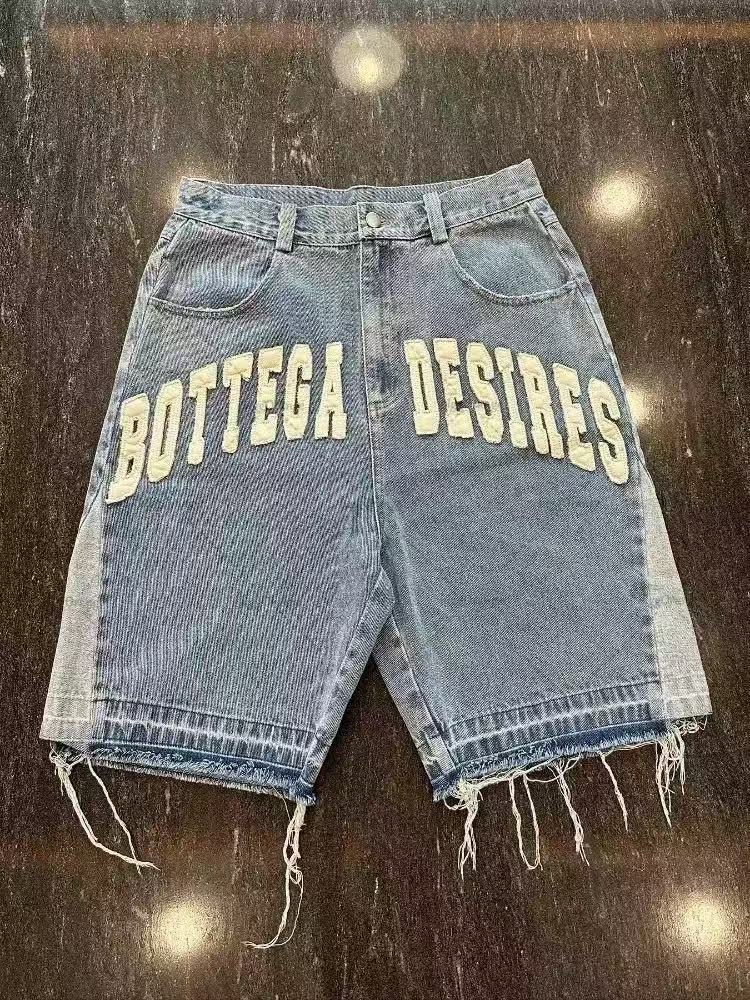 Y2K Embroidered Bone Casual Pants Loose Denim Shorts