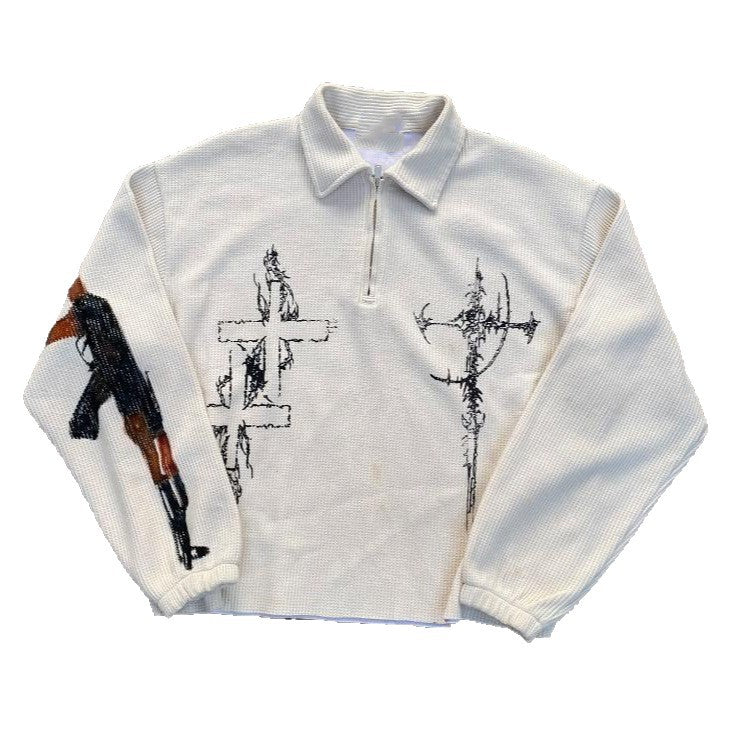 Stylish Jacket with Firearm and Letter Graphics