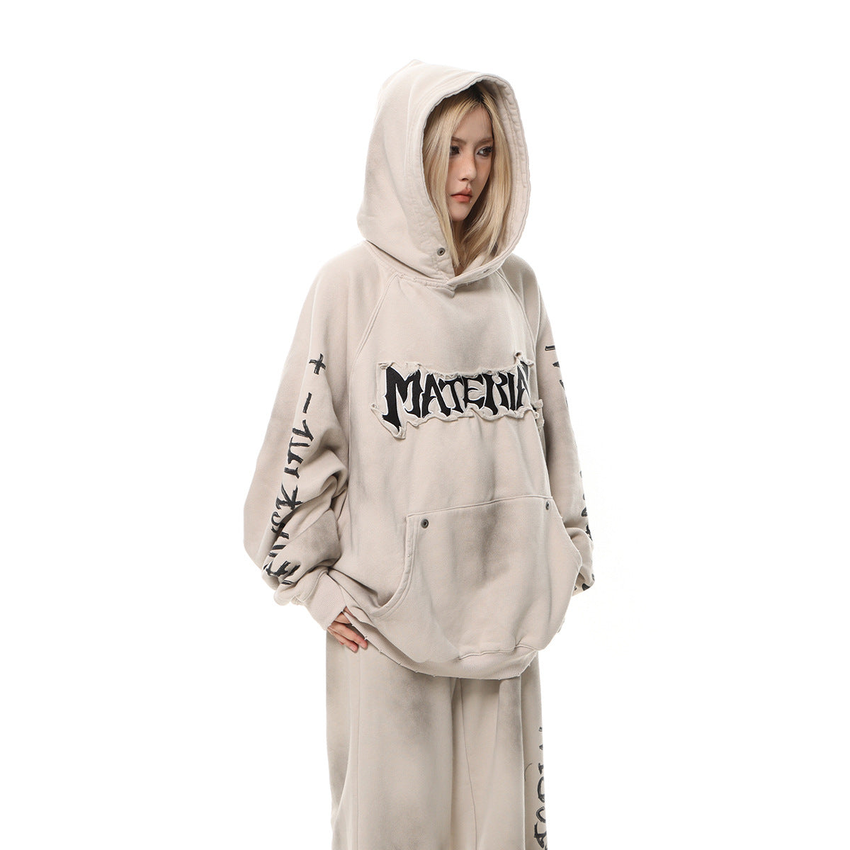 YAVIORA Wasteland Style Washed Embroidered Hoodie