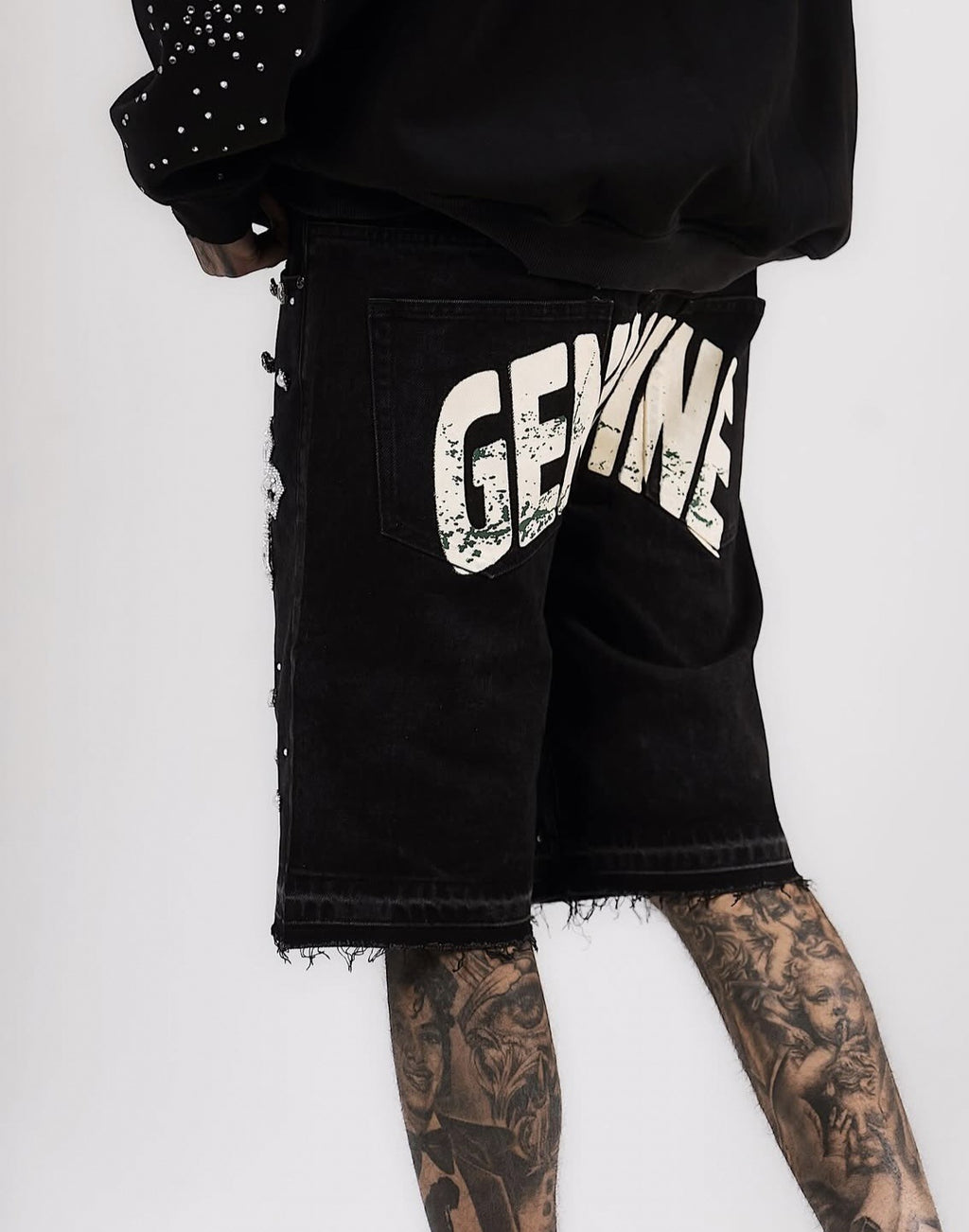Full rhinestone hip-hop cross hot-fix denim shorts