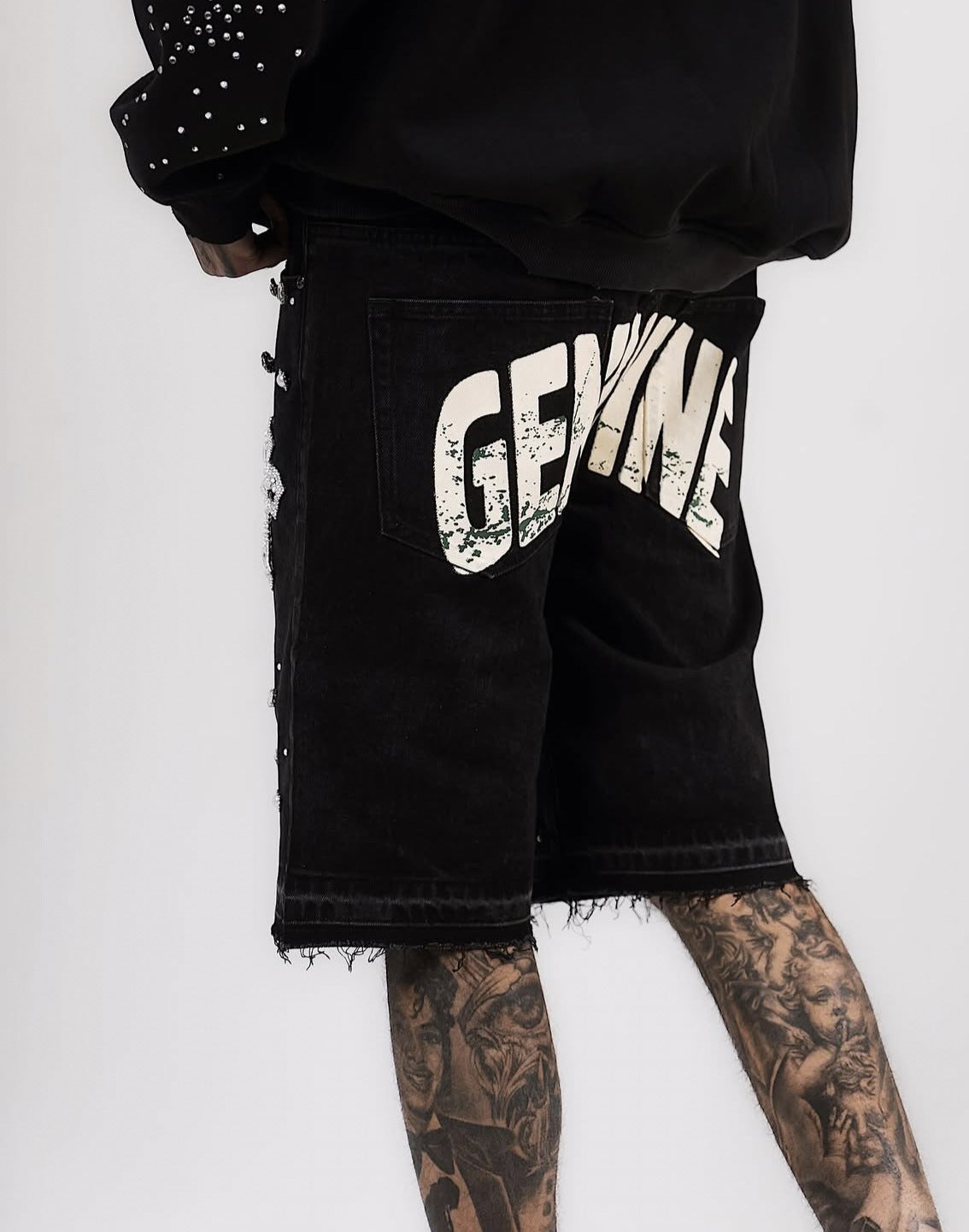 Full rhinestone hip-hop cross hot-fix denim shorts