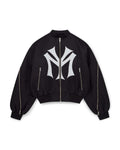 oose-fit sweatshirt with multi-zipper design and letter embroidery.
