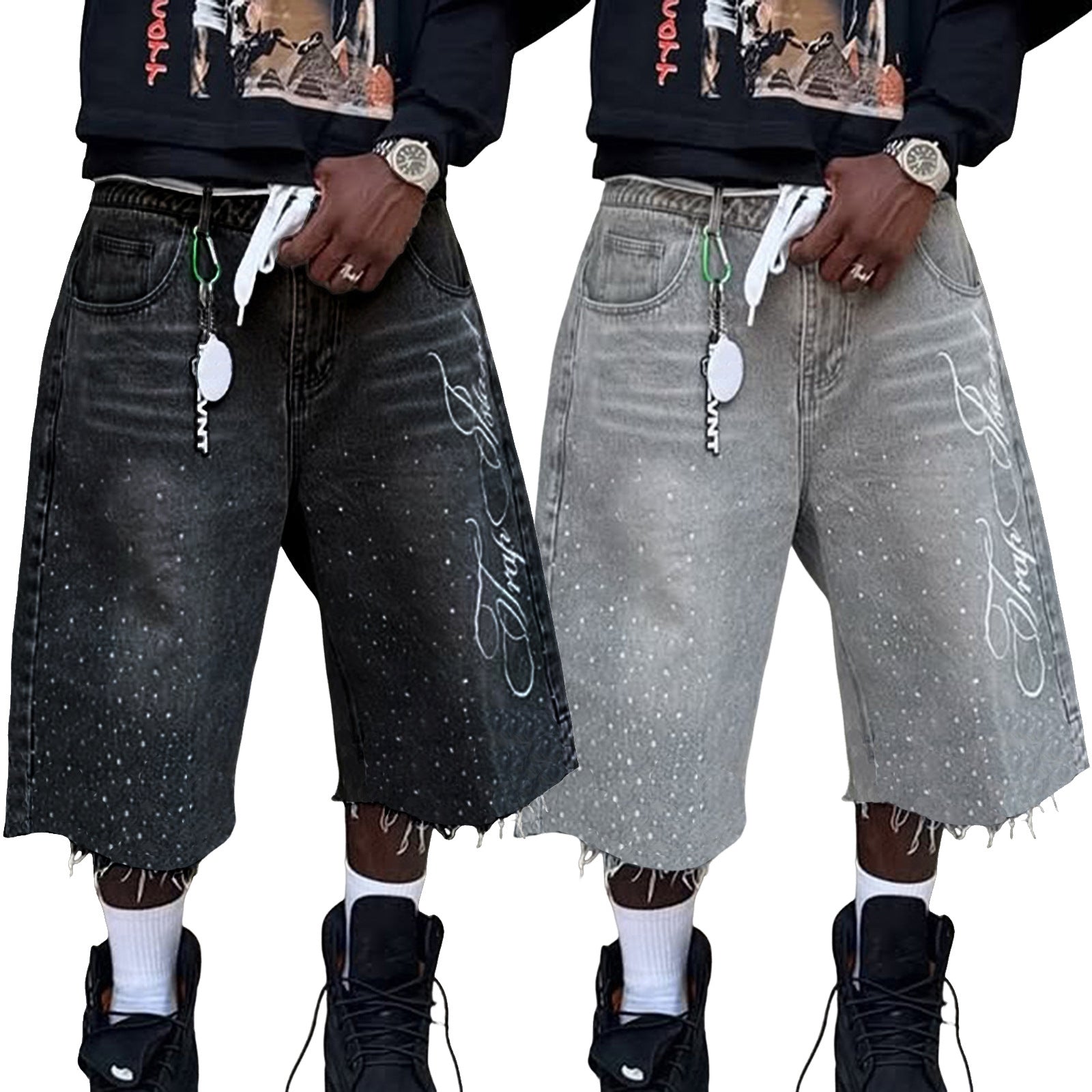 Y2K Straight Leg Wide Leg Distressed Loose Fit Capri Pants