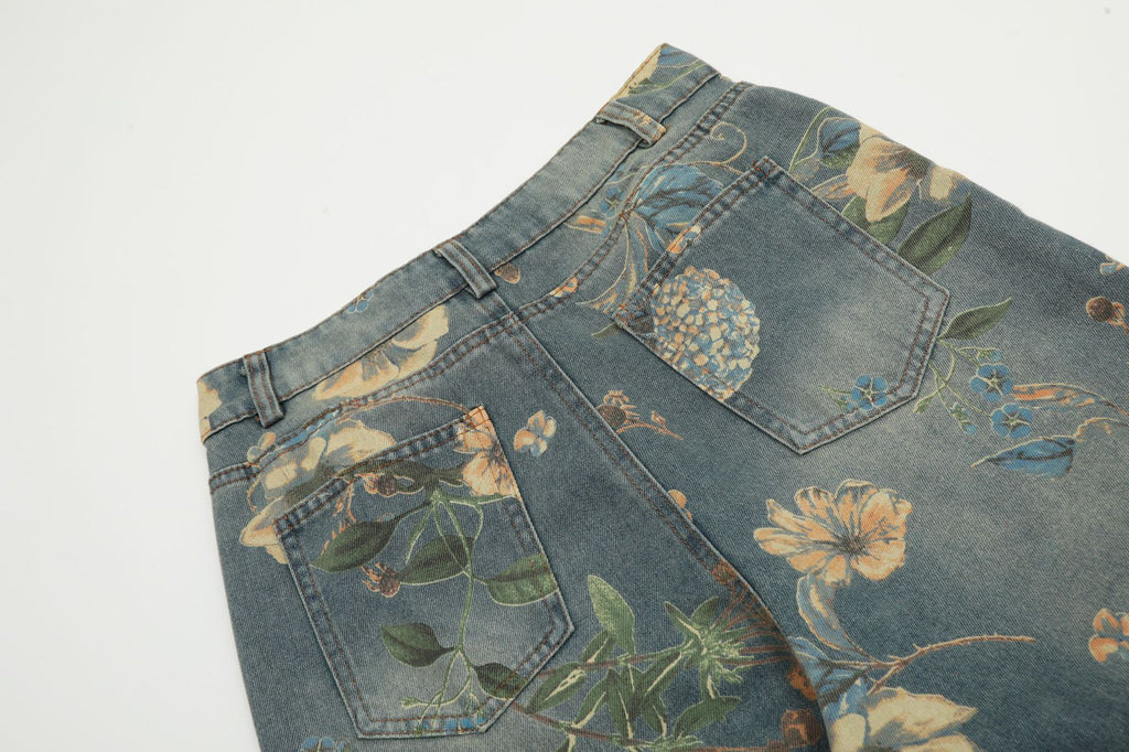 YAVIORA Retro Floral Print Jeans
