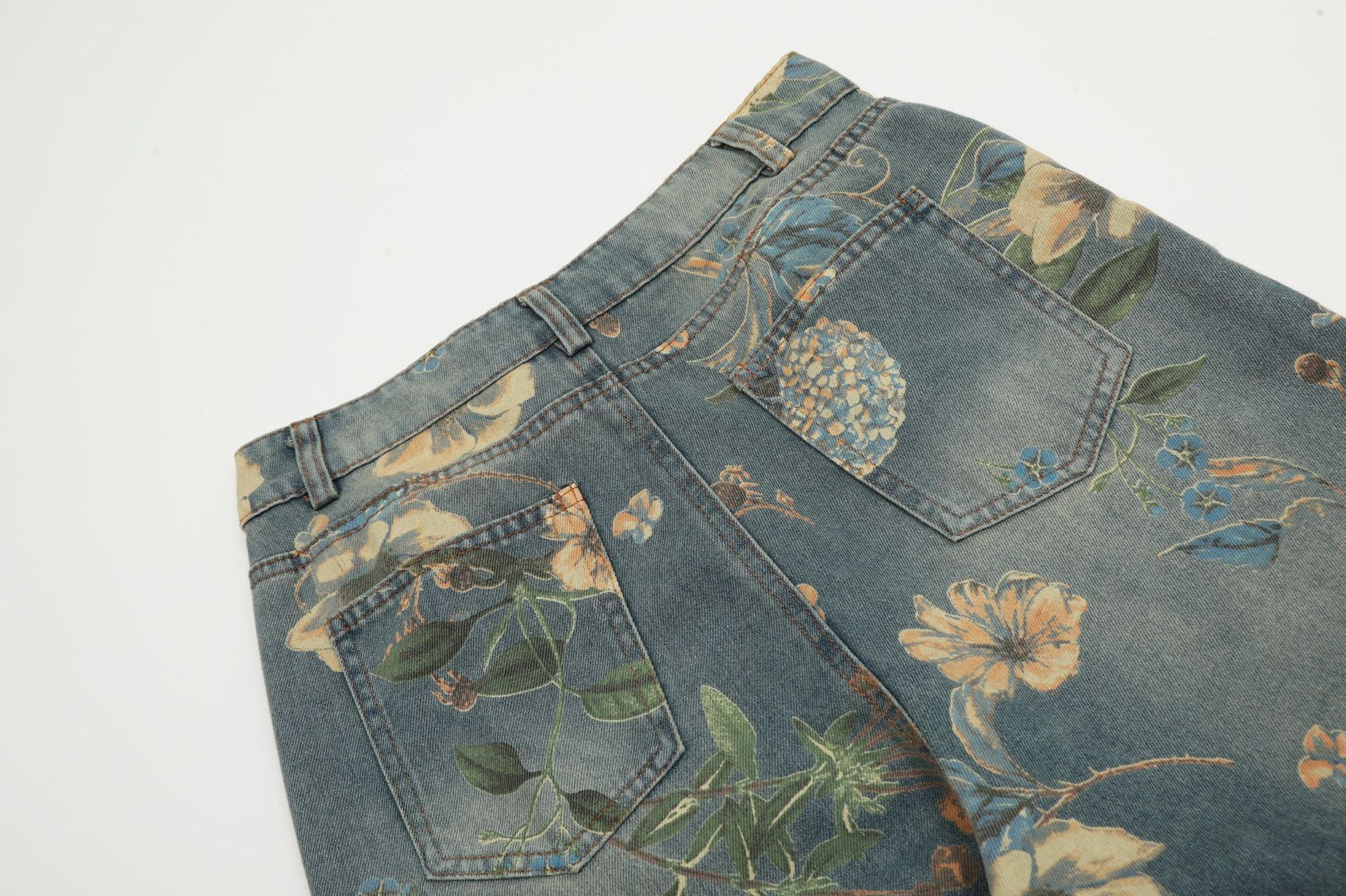 YAVIORA Retro Floral Print Jeans