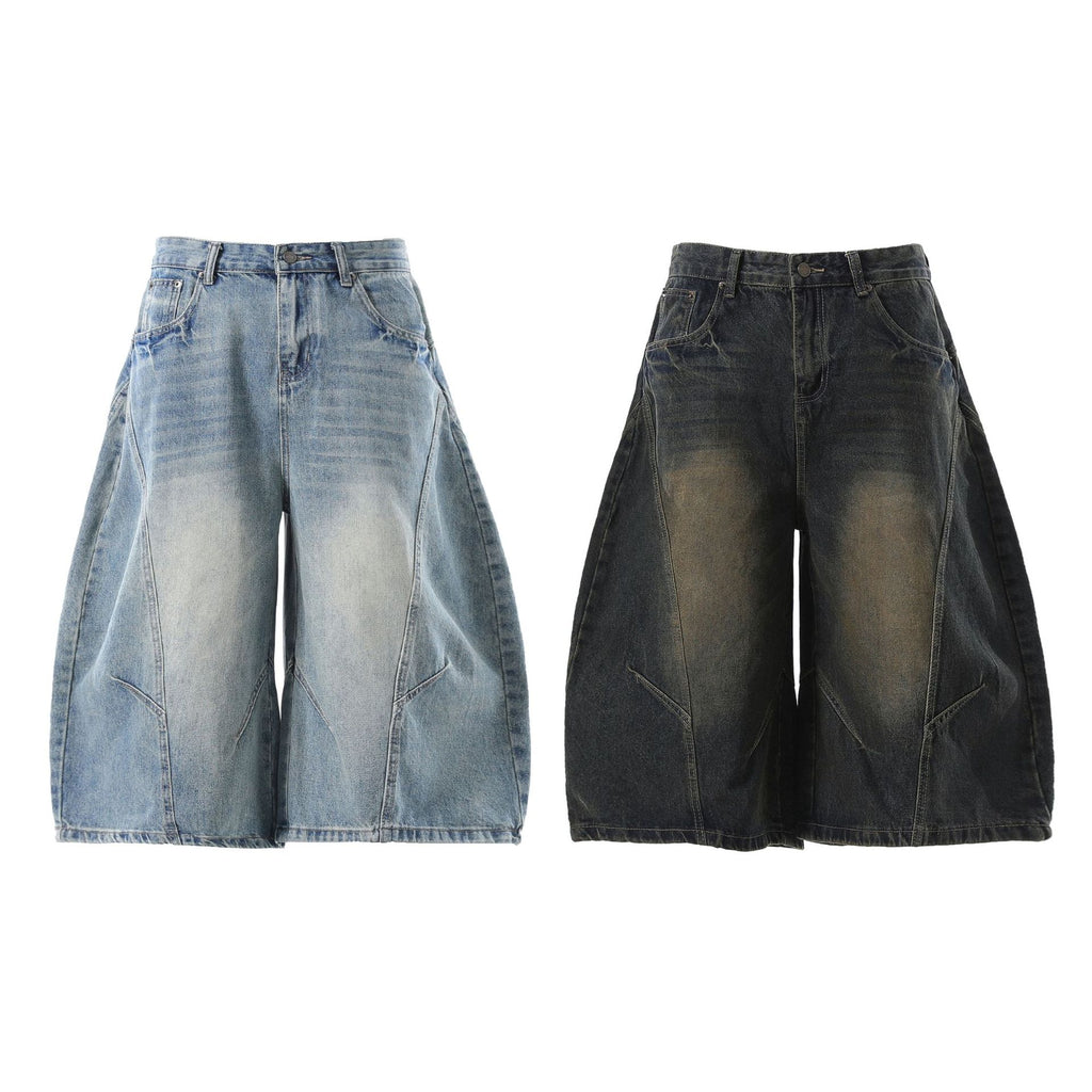 YAVIORA Vintage Washed Scimitar Fit Denim Shorts