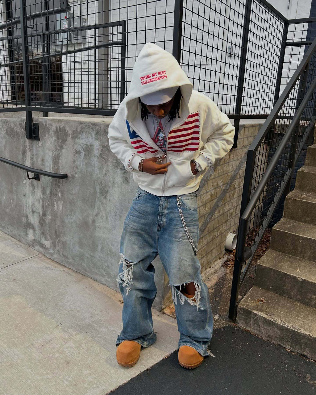 "Freedom & Beauty" Letter Appliqué Hoodie
