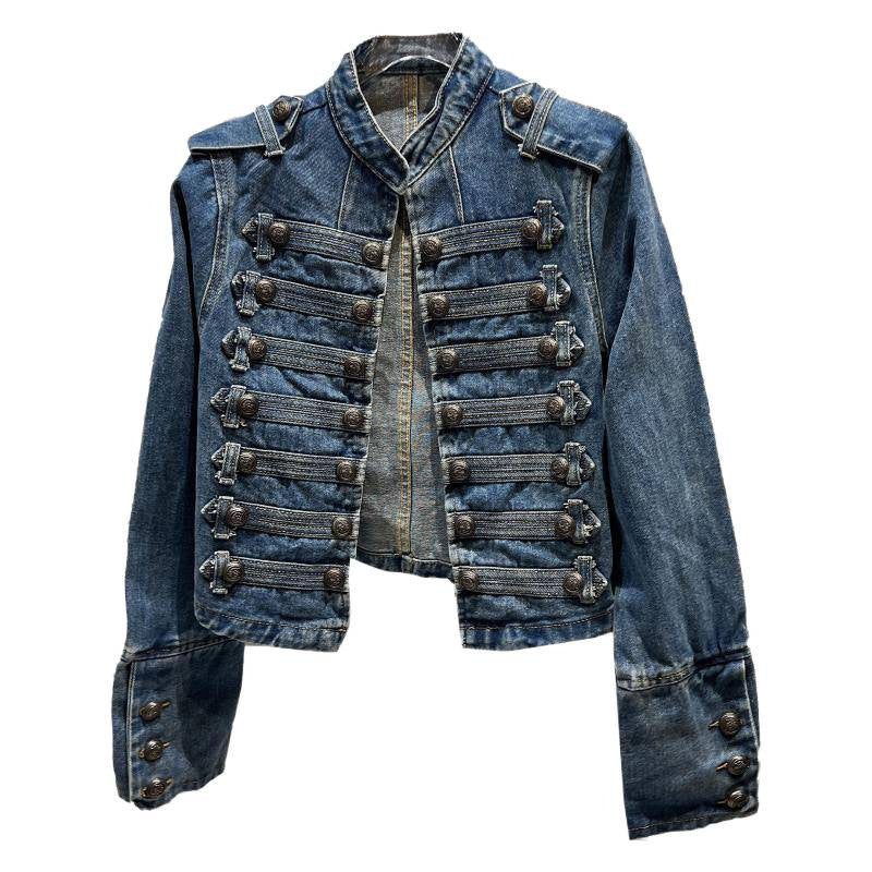 Y2K Classic Metal Ripped Button Washed Denim Jacket