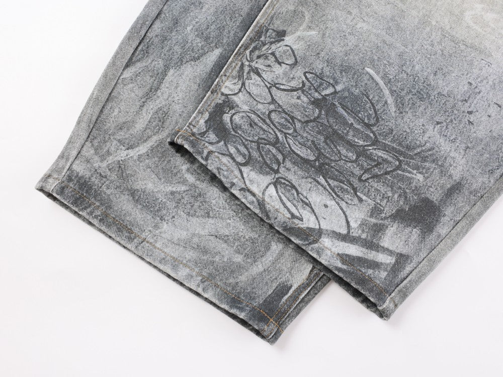 Yaviora American Style Printed Graffiti Jeans