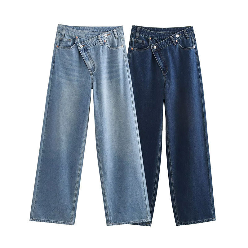 Y2K Casual Fashion Washed Jeans with Irregular Design