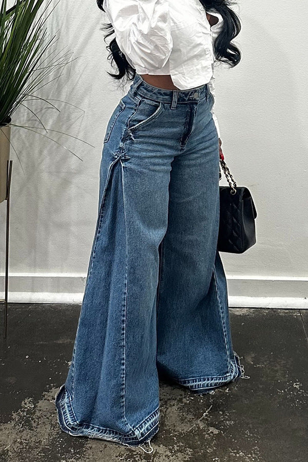 Y2K wide-leg jeans, patchwork flared pants