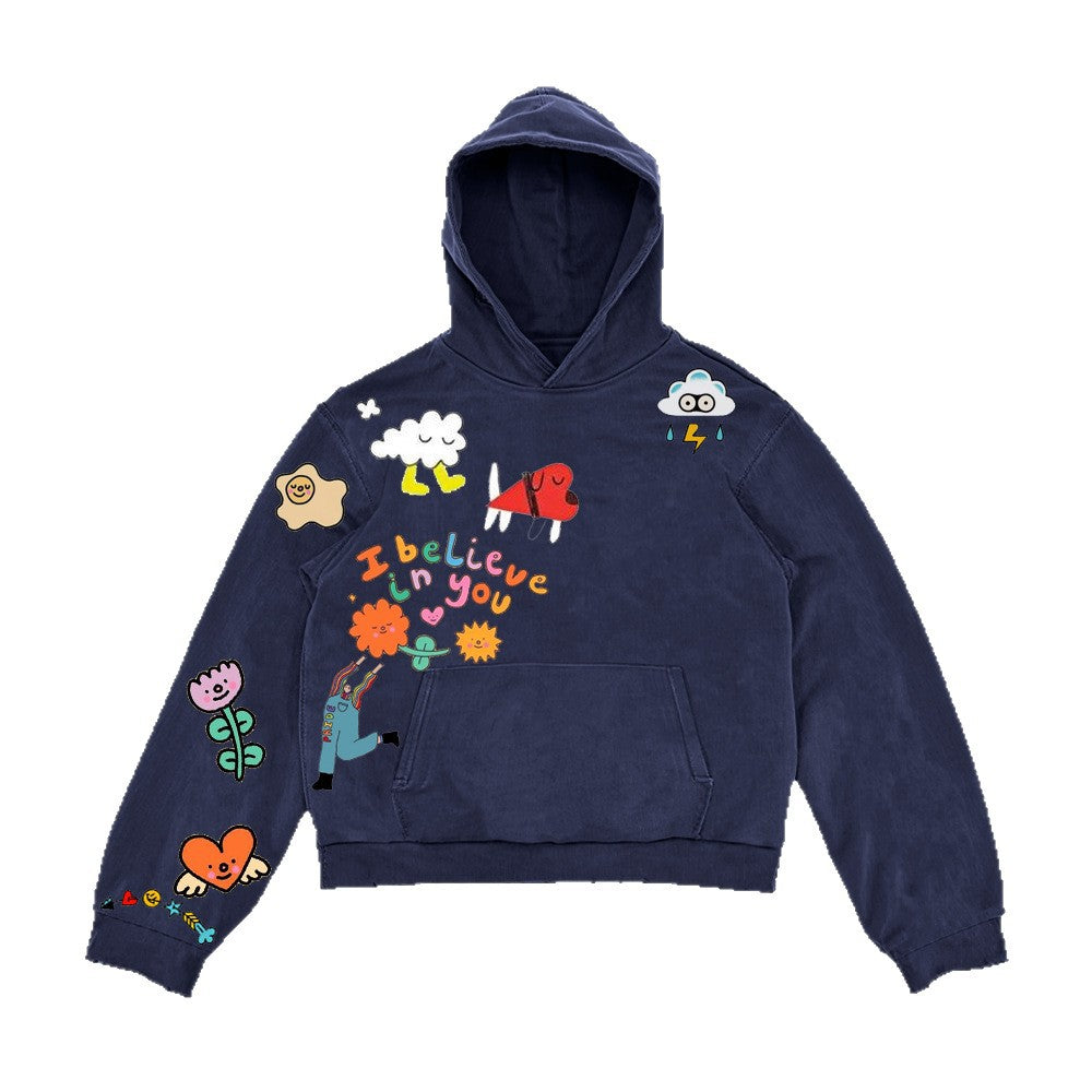 Unique Hand-Painted 3D Graffiti Print Hoodie