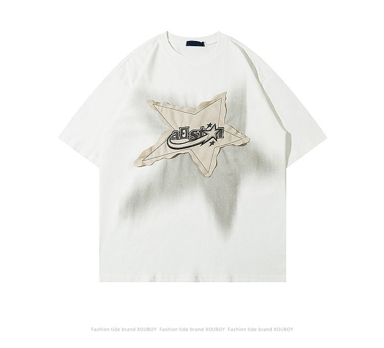 Yaviora American Retro Star Appliqué Short-Sleeve T-Shirt