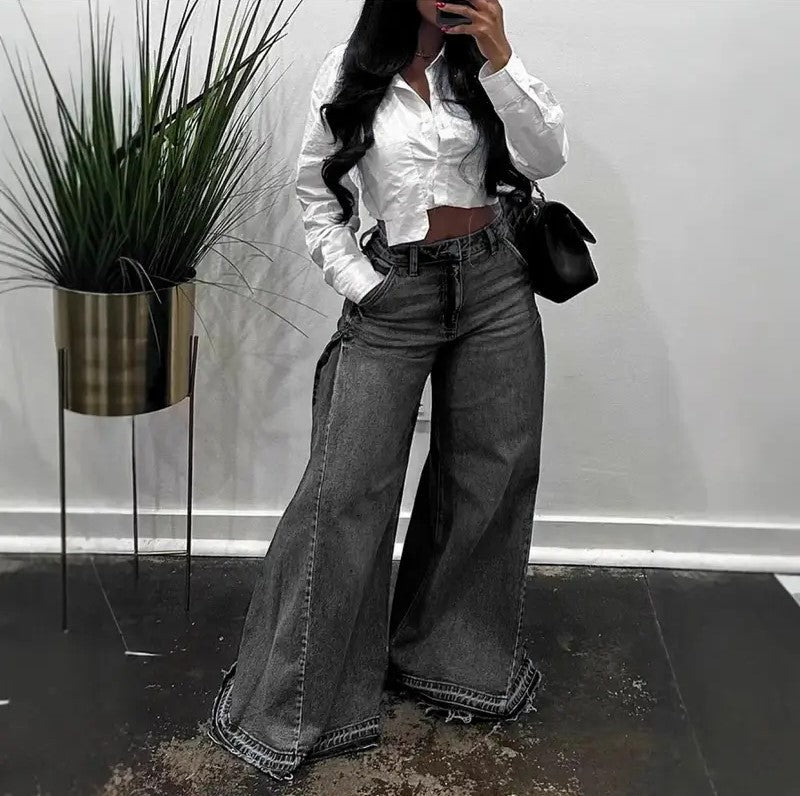 Y2K wide-leg jeans, patchwork flared pants