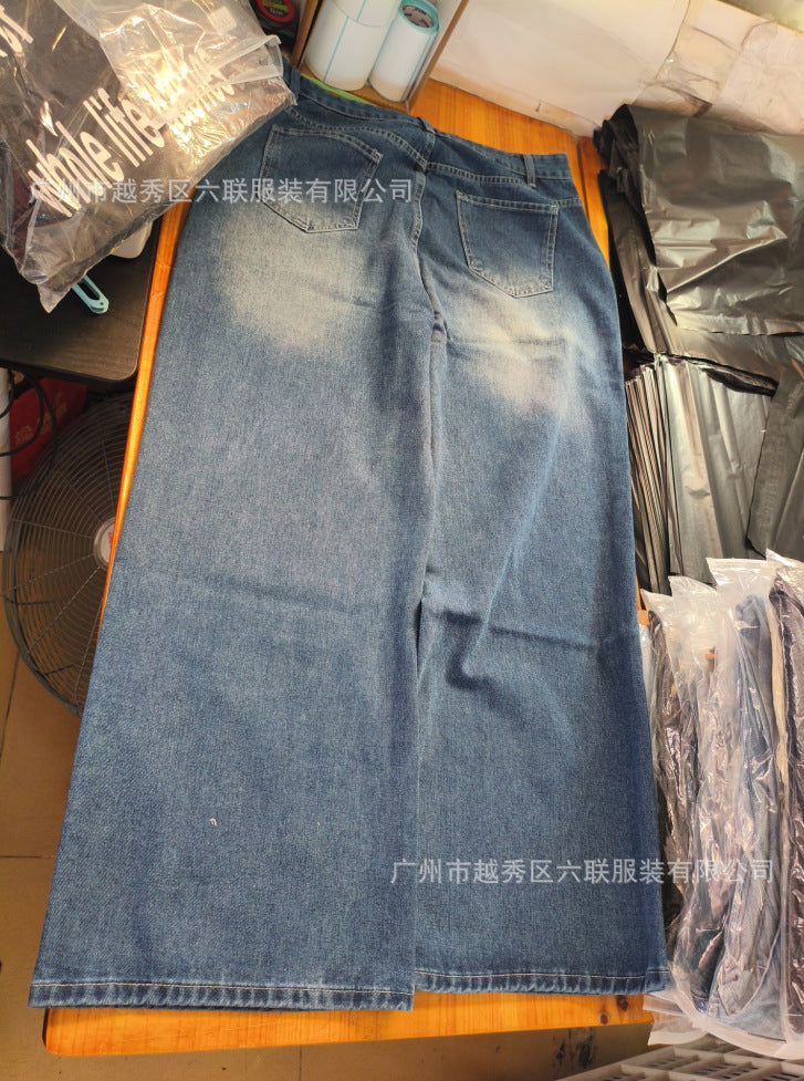 Y2K Men's Hip-Hop Jeans with American-Style Graphic Lettering
