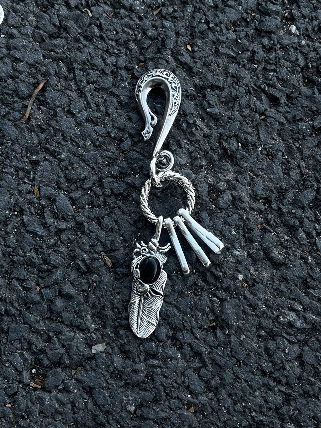 Silver Feather Keychain Gothic Charm Men Women Gift