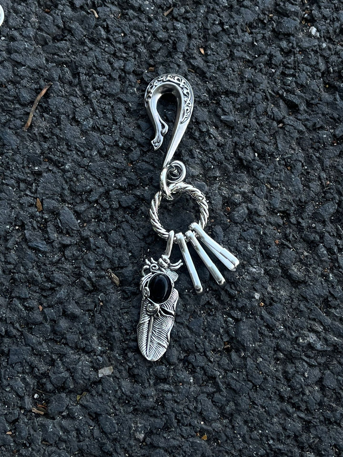 Silver Feather Keychain Gothic Charm Men Women Gift