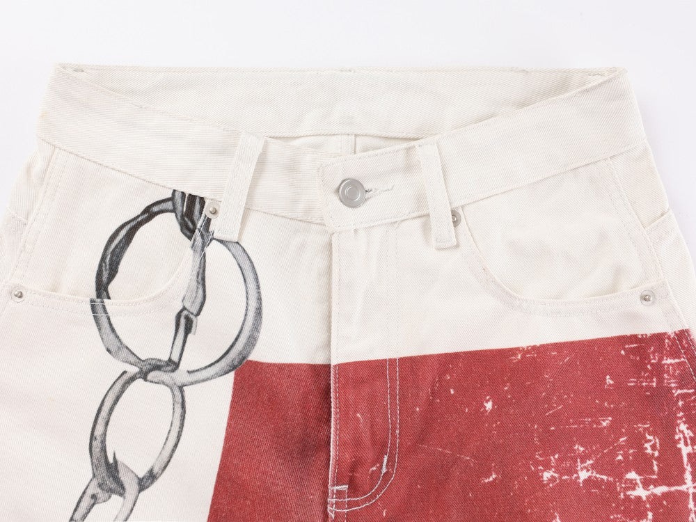 YAVIORA Red Cross Chain Wide Denim Pants