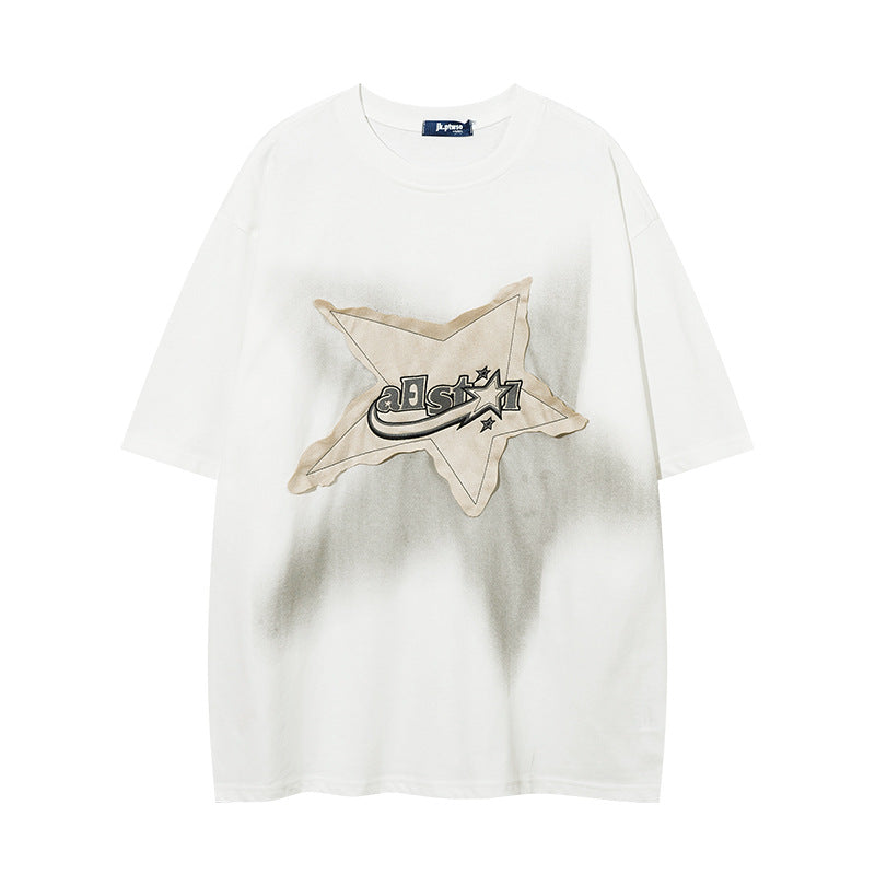 Yaviora American Retro Star Appliqué Short-Sleeve T-Shirt