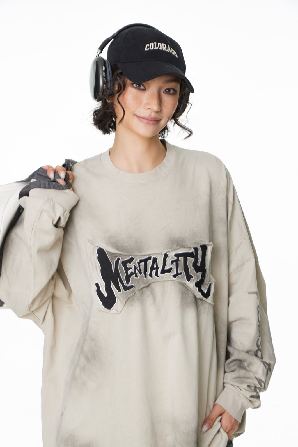 YAVIORA distressed tee with patchwork embroidery