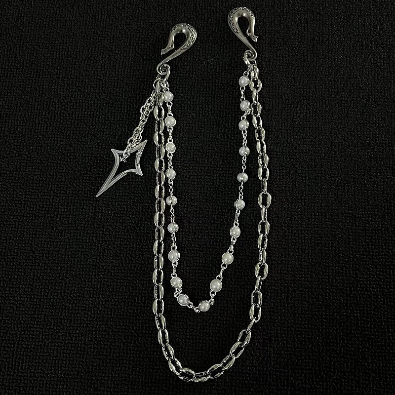 Silver Pearl Chain Bag Charm with Star Pendant