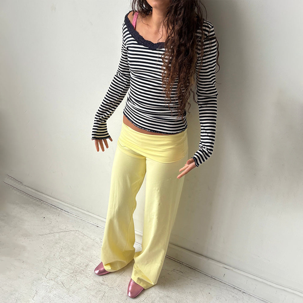 Women's Y2K Striped Fold-Over Waist Butt-Lifting Trousers