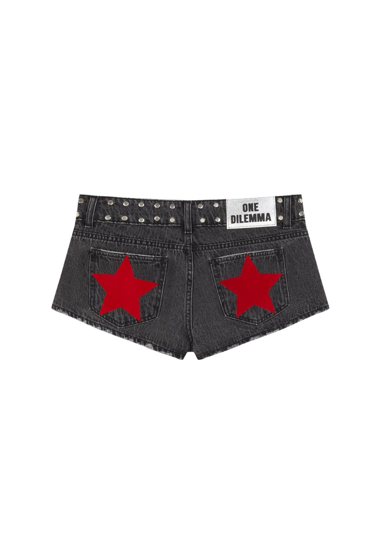 Y2K Gothic Flag-Print Color-Block Low-Rise Slim-Fit Denim Shorts