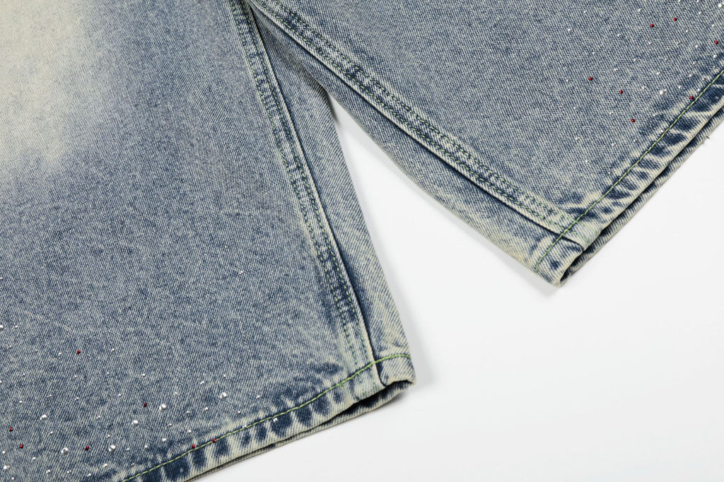 YAVIORA Rhinestone Wash Denim Shorts