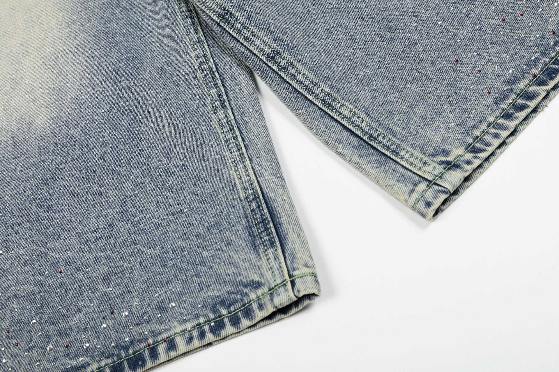 YAVIORA Rhinestone Wash Denim Shorts
