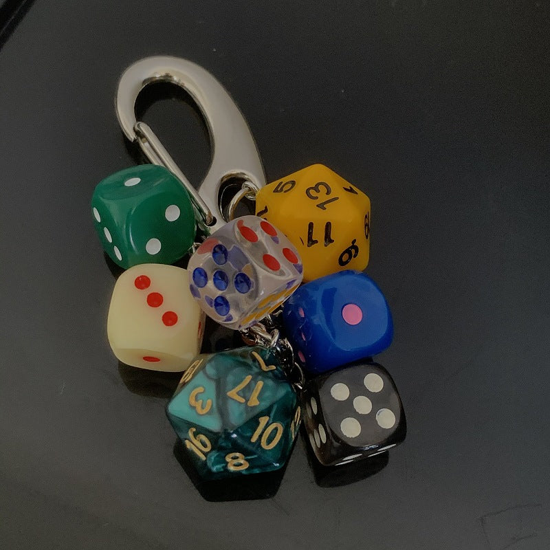Colorful Dice Bag Charm Keychain Pendant Accessory