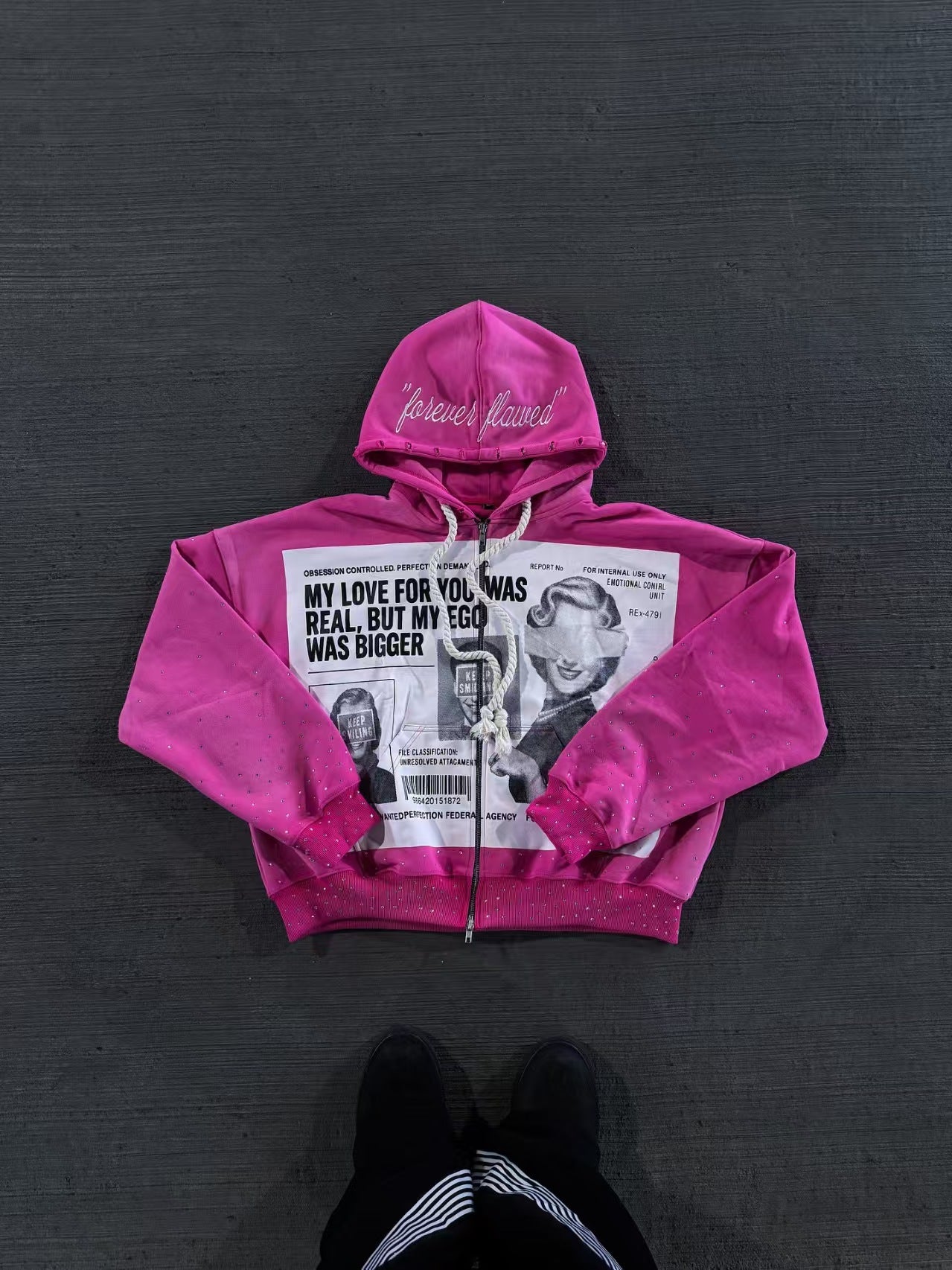 Y2K Newspaper Portrait Print Hoodie Sweatpants