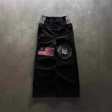 Y2K Gothic Flag-Print Color-Block Low-Rise Slim-Fit Denim Shorts