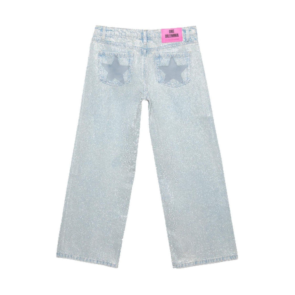 Star Print Rhinestone Embroidered Jeans